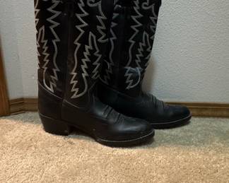 Black Leather Cowboy Boots with White Stitching