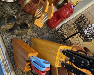 Vintage Goose Ladles with Wood Knife Block and Utensils