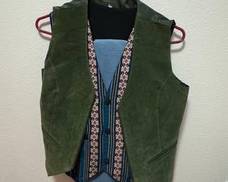 Vintage Green Suede Western Vest with Embroidered Waistcoat