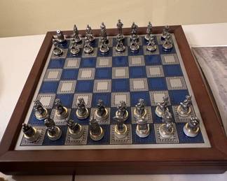 Franklin Mint Civil War Pewter Chess Set with Wooden Board
