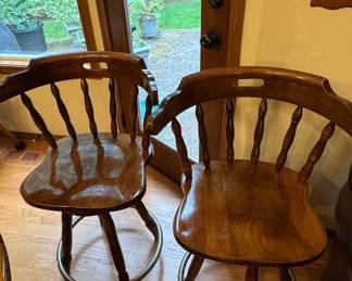 Vintage Windsor Style Wooden Swivel Bar Stools with Footrest