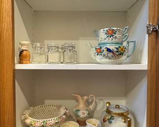 Vintage Ceramic Tea Set with Bird and Floral Motifs