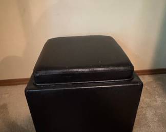 Black Faux Leather Storage Ottoman