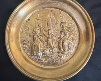 Vintage Peerage Brass Embossed Plate with Dutch Village Scene