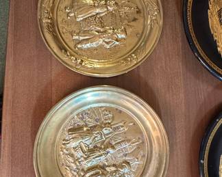 Set of 2 Vintage Embossed Brass Decorative Plates - Peerage