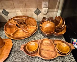 Vintage Monkey Pod Wood Salad Bowl Set