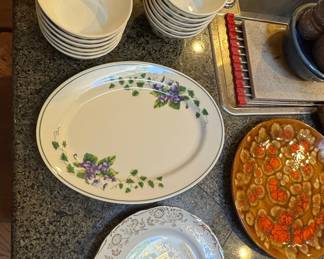 Waverly Sweet Violets Oval Serving Platter and 50th Anniversary Plate