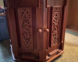 Vintage Carved Wood Corner Cabinet with Monogram 'S'