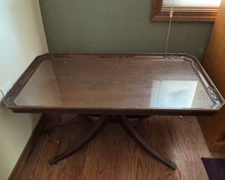 Duncan Phyfe Style Mahogany Coffee Table with Glass Top