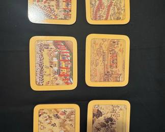 Set of 6 Vintage Chinese Historical Scene Coasters