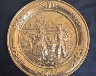 Embossed Brass Plate with Dutch Scene, possibly by Peerage