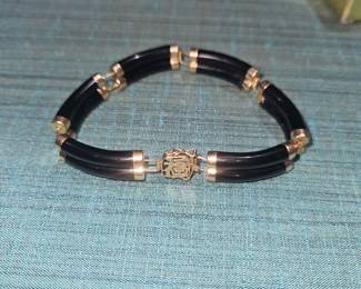 14K Gold Black Jade/Onyx Bracelet