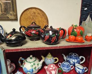 Much, much china. Teapots