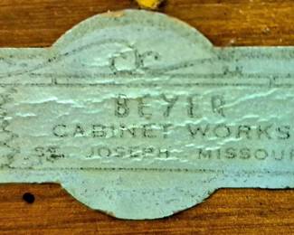 "Beyer Cabinet Works St. Joseph, Missouri" 2-sided display cabinet