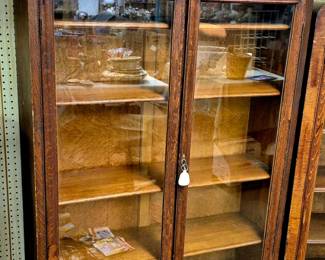 Much, much furniture. Antique oak double door book case with carved crown molding top