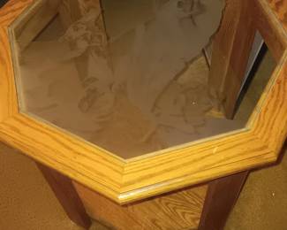 table with etched glass top German Shepards