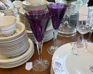 Waterford, amethyst flutes with box sold as a pair