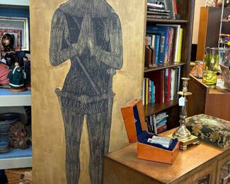This is an impressions . The medieval knight is depicted in full chainmail, armor and helmet with hands clasped in prayer and feet resting on a dog symbolizing loyalty.  Reproductions of original 14th or 15th century brass plaques found in British churches.  Heelball wax is the standard medium.