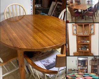 round kitchen table, dining table, corner cabinet, Fiestaware