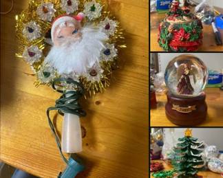 Vintage Christmas tree topper and Christmas themed musical items