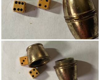 Vintage barrel shaped dice container and dice
