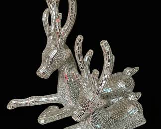 Mirrored Mosaic Deer Sculpture Set