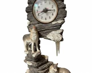 Ebros Howling Gray Wolves Family Table Clock with Pendulum