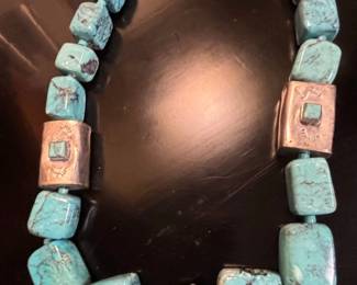 Native American Turquoise and Sterling Silver Beaded Necklace by H.A.M.C. third image