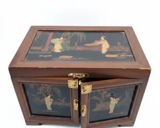 Chinese Lacquer Jewelry Box with Figural Scenes