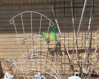 Metal White Wire Garden Trellis with Angel Statues and Butterfly Ornament
