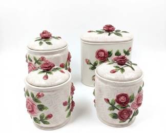 Lefton Cottage Rose Ceramic Canister Set