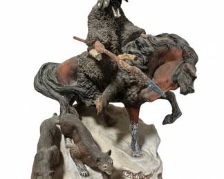 Native American Warrior on Horseback with Wolves Figurine by C.A. Pardell