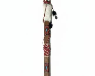 Native American Style Wooden Flute with Bear Paw and Feather Embellishments