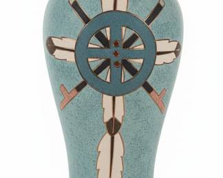 Southwestern Style Ceramic Vase with Native American Motifs