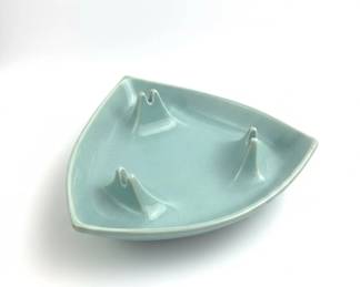 MidCentury Triangular Ashtray with Speckled Aqua Glaze