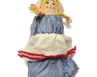 Cloth Doll with Blue Dress and White Apron