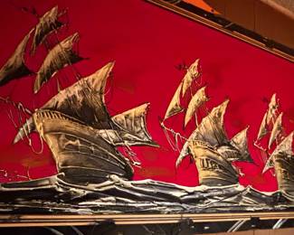 Vanguard Studios Galleons at Sea Velvet Painting second image