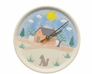 Ceramic Wall Clock with Cottage Scene and Dog
