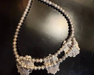 Navajo Turquoise Sterling Silver Squash Blossom Necklace second image