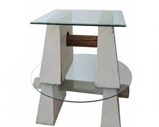 Postmodern Tessellated Stone and Glass Side Table