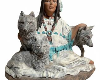 Native American Woman with Wolves Figurine by Therie