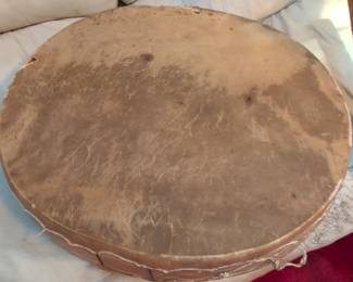 Native American Style Ceremonial Drum with Mohawk Warrior Portrait second image