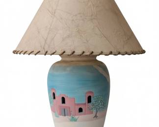 Southwestern Adobe Style Ceramic Table Lamp with HandPainted Scene