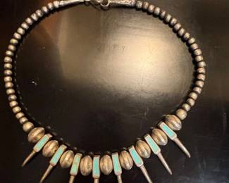 Native American Sterling Silver Turquoise and Bear Claw Necklace