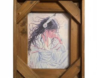 Native American Woman Portrait Print by Jonnie K. Kostoff in Wooden Frame