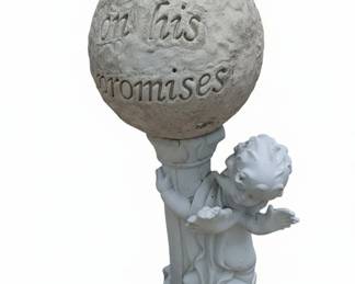 Cherub Holding Globe Statue with Inscription