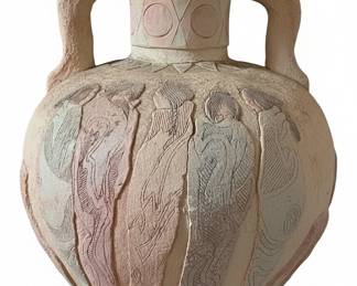 Terracotta Amphora Vase with Relief Figures