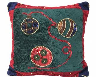 Embroidered Christmas Ornament Throw Pillow