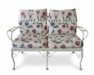 Vintage Meadowcraft Wrought Iron Loveseat with Floral Cushions