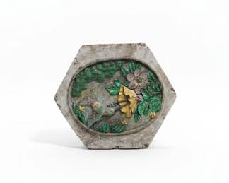 Cast Concrete Garden Plaque with Hummingbird and Flower Motif